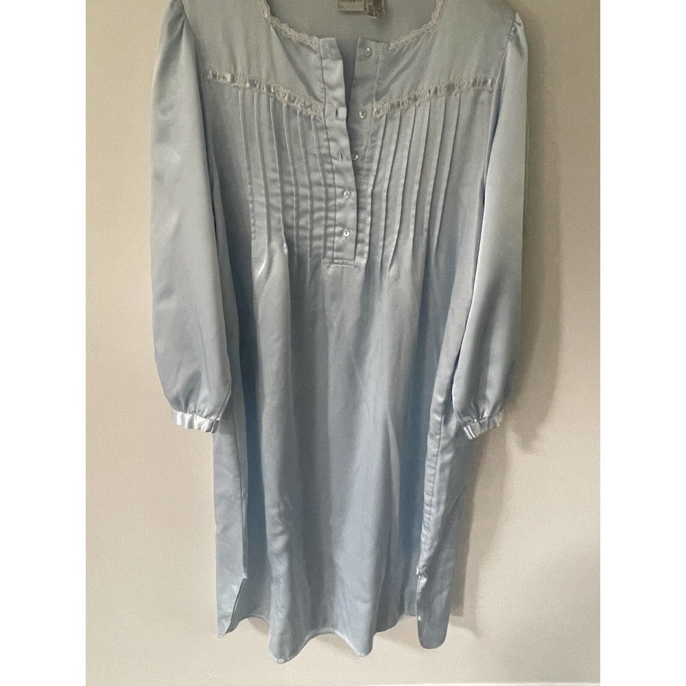 Vintage Delicates Nightgown Blue Satin Embroidered Cottagecore Grannycore Medium